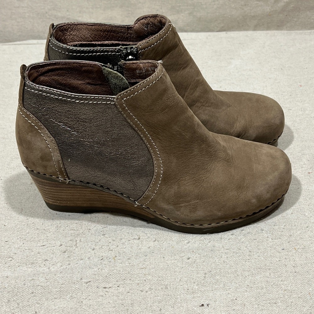 Dansko Susan Women's Brown Leather Wedge Ankle Boots Side Zip Size EU 37 USA 6.5 - Picture 5 of 9